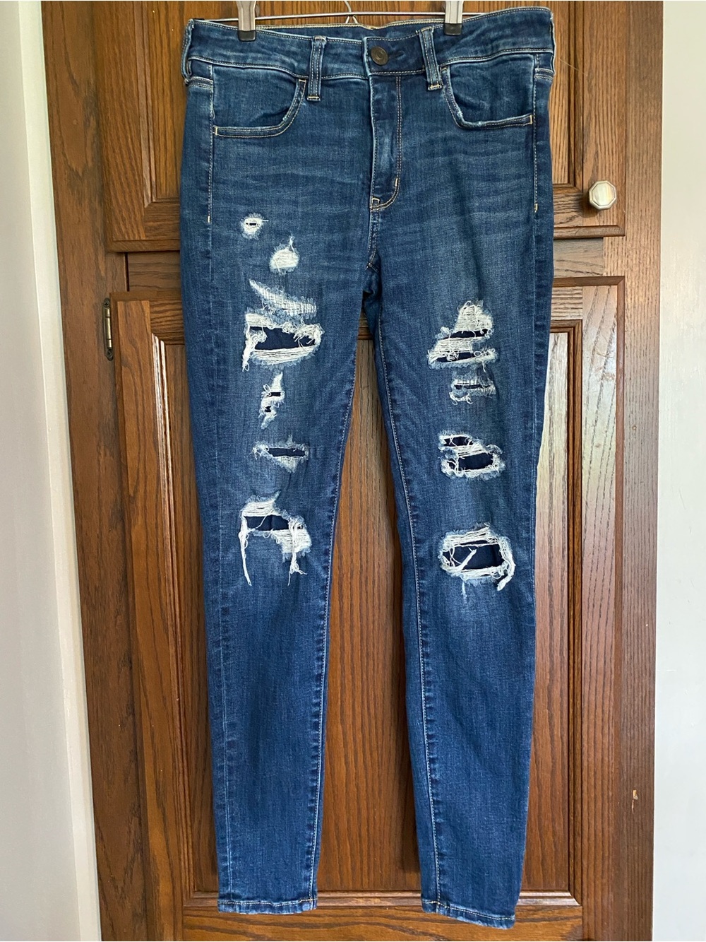 American Eagle Outfitters Dark Blue Ripped Skinny Jeans